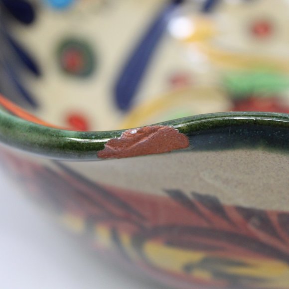 Vintage MexicoLarge Wavy Talavera Pottery Bowl As-Is - Picture 4 of 6
